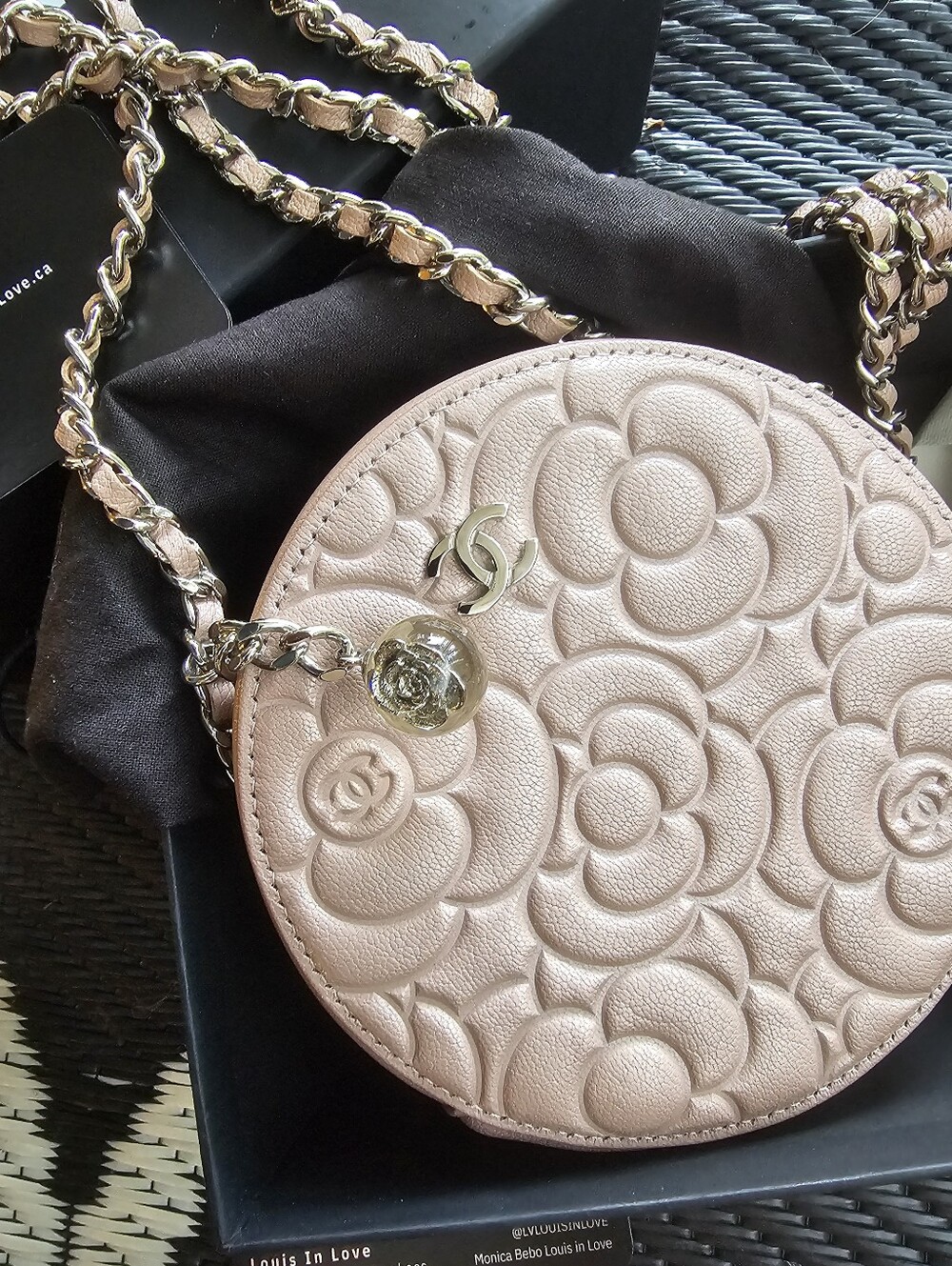 CHANEL Pink Camellia Quilted Round Crossbody - Picture 3 of 12